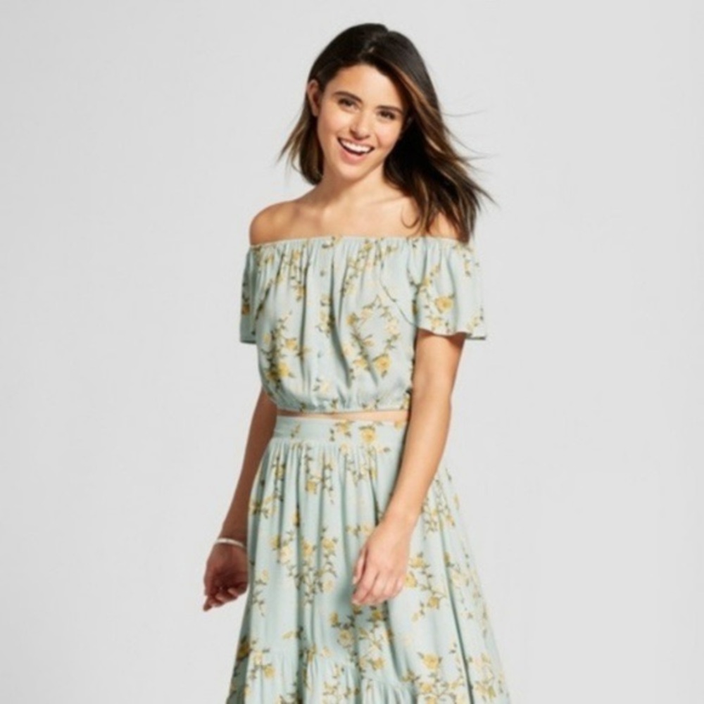 Two Piece Blue Floral High Low Dress